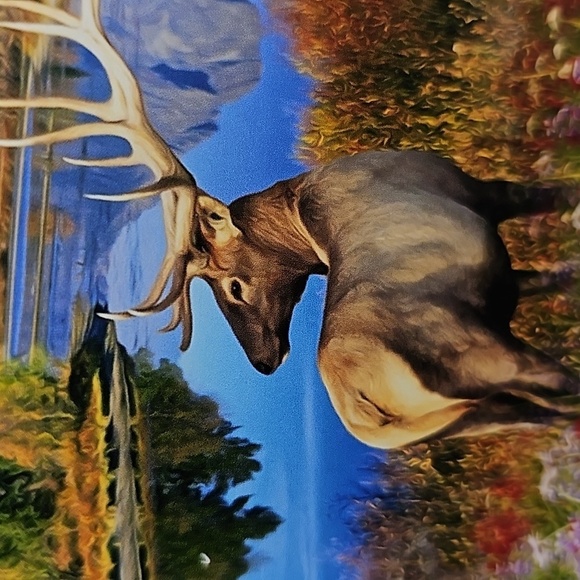 Majestic Landscape Elk Sunset Floral Wall Art‎ Watercolor Oil Painting Art Print - Picture 3 of 6